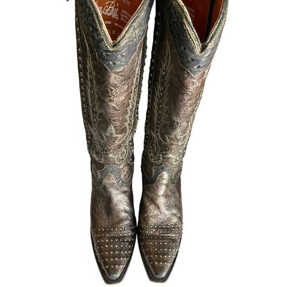 Dan Post Tempted Studded Women's Cowboy Boots 8.5 Leather Brown Black Metallic - Picture 2 of 15